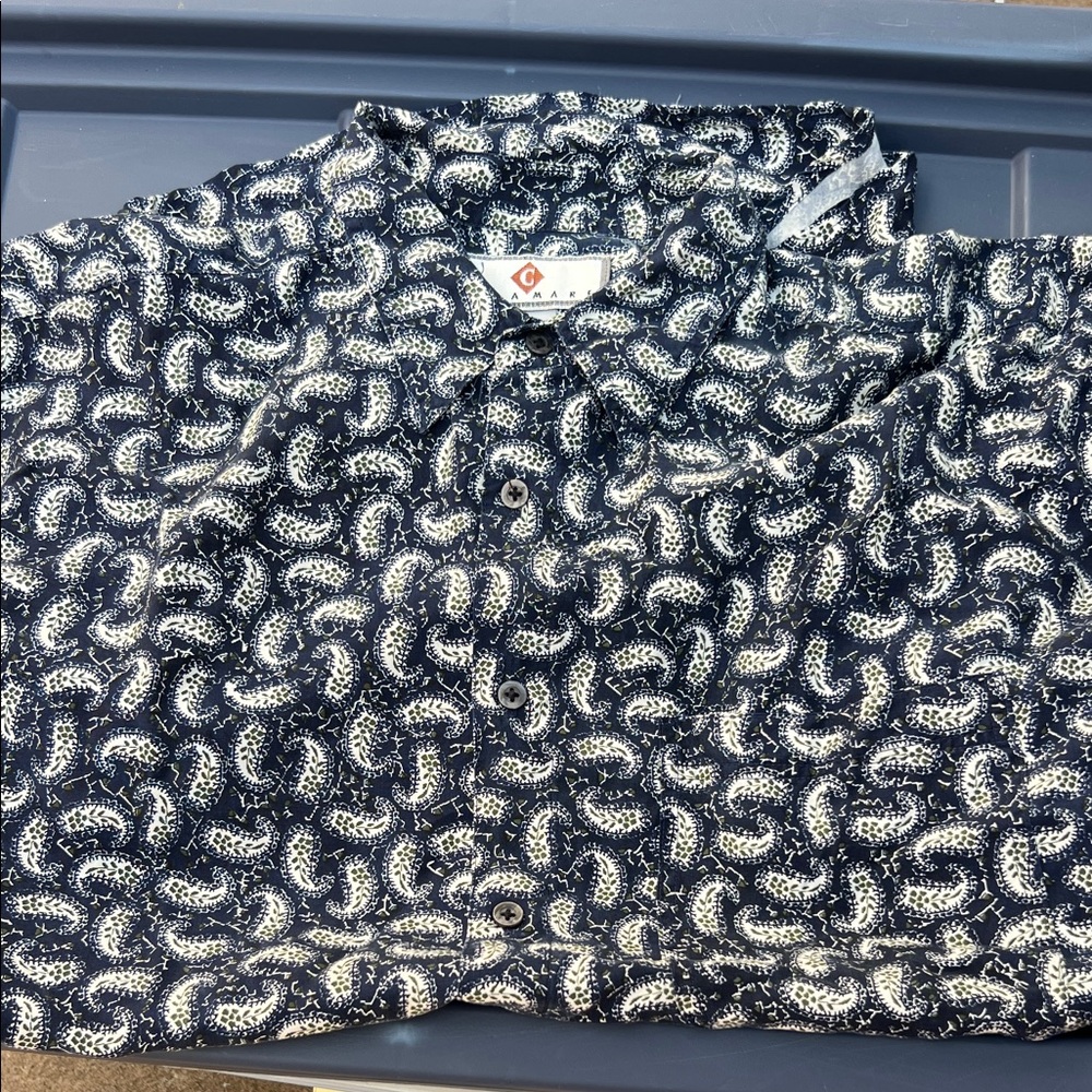 Men's Navy and White Patterned Shirt